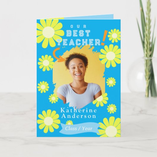 Daisy Best Teacher Foto Blue Karte (Vorderseite)