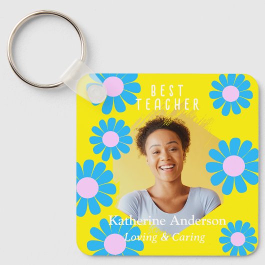 Daisy Best Teacher Foto Bright Yellow Schlüsselanhänger (Vorderseite)