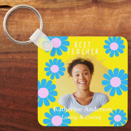 Daisy Best Teacher Foto Bright Yellow Schlüsselanhänger (Vorderseite)