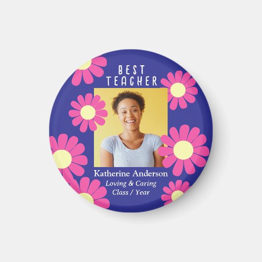 Daisy Best Teacher Foto Dark Lila Magnet (Vorne)
