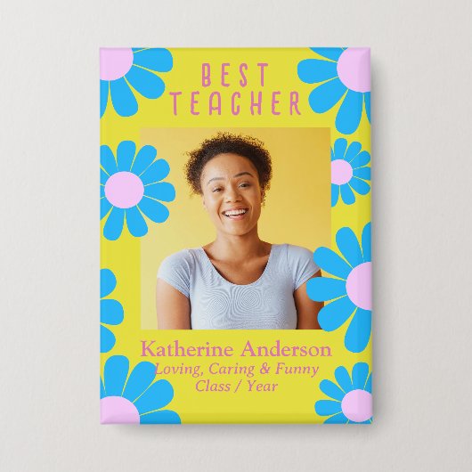 Daisy Best Teacher Foto Gelber Knopf Button (Vorderseite)