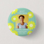 Daisy Best Teacher Foto Light Aquamarin Button (Vorderseite)