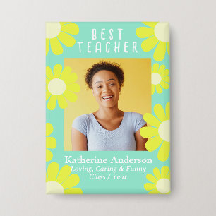 Daisy Best Teacher Foto Teal Button