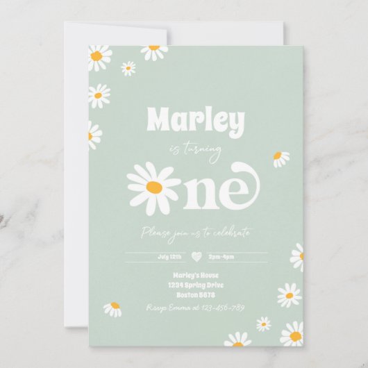Daisy Birthday Party Bohemisch Floral 1. Geburtsta Einladung (Vorderseite)