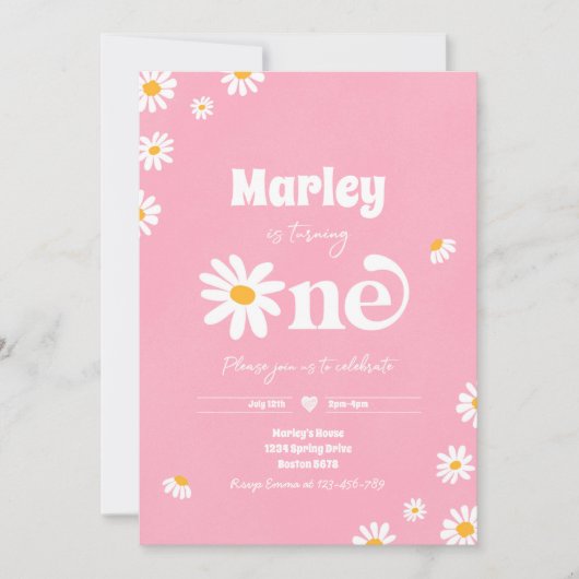 Daisy Birthday Party Bohemisch Floral 1. Geburtsta Einladung (Vorderseite)