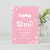 Daisy Birthday Party Bohemisch Floral 1. Geburtsta Einladung (Stehend Vorderseite)