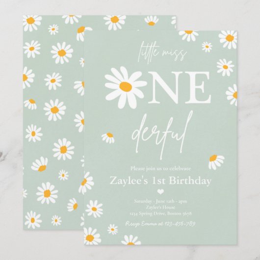 Daisy Birthday Party Bohmian Little Miss Onederful Einladung (Vorne/Hinten)