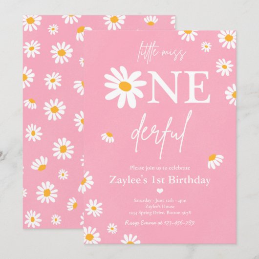 Daisy Birthday Party Bohmian Little Miss Onederful Einladung (Vorne/Hinten)