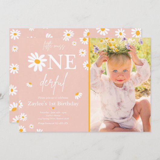 Daisy Birthday Party Bohmian Little Miss Onederful Einladung (Vorne/Hinten)