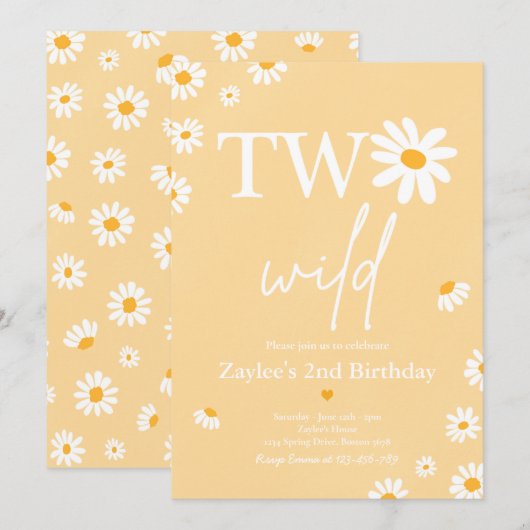 Daisy Birthday Party Bohmian Two Wild 2. Geburtsta Einladung (Vorne/Hinten)
