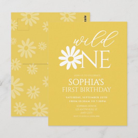 Daisy Birthday Party Bohmian Wild One 1st Birthday Postkarte (Vorne/Hinten)