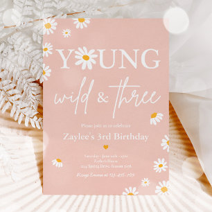 Daisy Birthday Party Bohmian Young Wild und drei Einladung