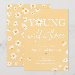 Daisy Birthday Party Bohmian Young Wild und drei Einladung