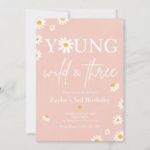 Daisy Birthday Party Bohmian Young Wild und drei Einladung (Vorderseite)