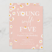 Daisy Birthday Party Bohmian Young Wild und fünf Einladung (Vorne/Hinten)