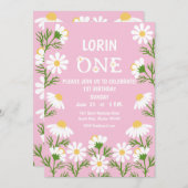 Daisy Birthday Party Boho 1. Geburtstag Einladung (Vorne/Hinten)