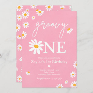 Daisy Birthday Party Boho Groovy 1. Geburtstag Einladung