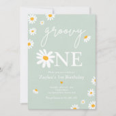 Daisy Birthday Party Boho Groovy 1. Geburtstag Einladung (Vorderseite)