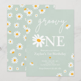 Daisy Birthday Party Boho Groovy 1. Geburtstag Einladung