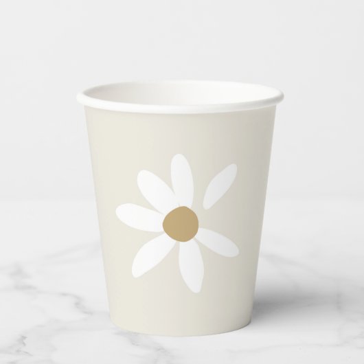 Daisy Birthday Party Paper Cups in Beige Pappbecher (Vorderseite)