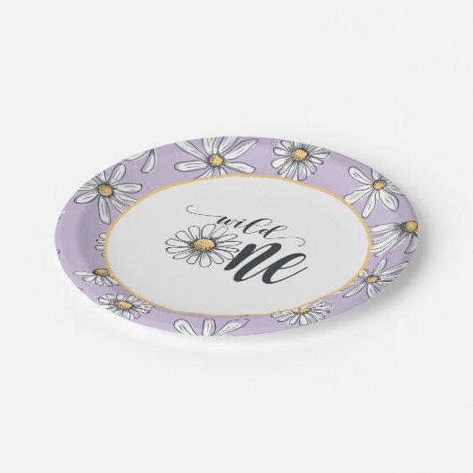 Daisy Birthday Plate - Wild One - Lila Pappteller (Schrägansicht)