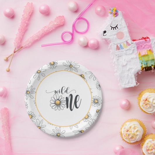 Daisy Birthday Plate - Wild One - White Pappteller (Party)