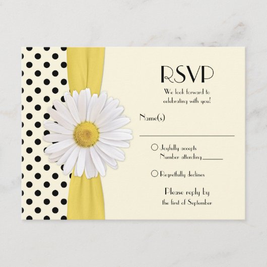 Daisy Black and Ivory Polka Dot Reply Card RSVP Karte (Vorderseite)