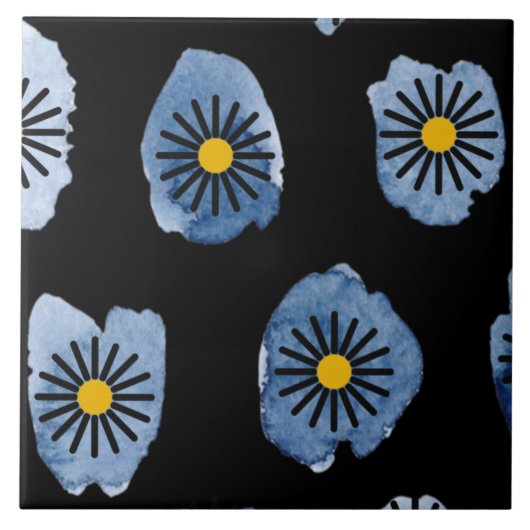 Daisy Black Ceramic Tile Fliese (Vorderseite)