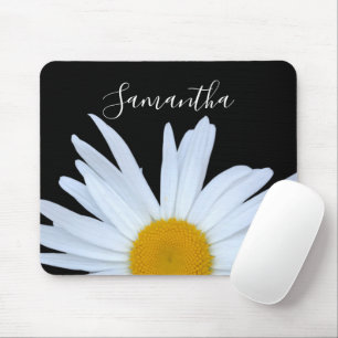 Daisy Black Elegant White Script Mousepad