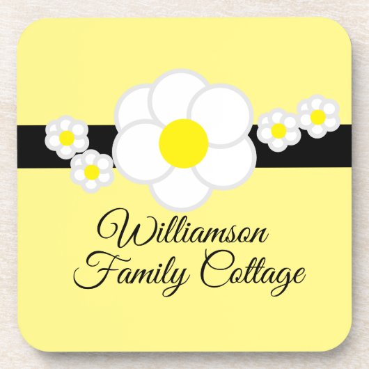 Daisy Black Stripe Gelb Elegante Hütte Getränkeuntersetzer (Vorderseite)
