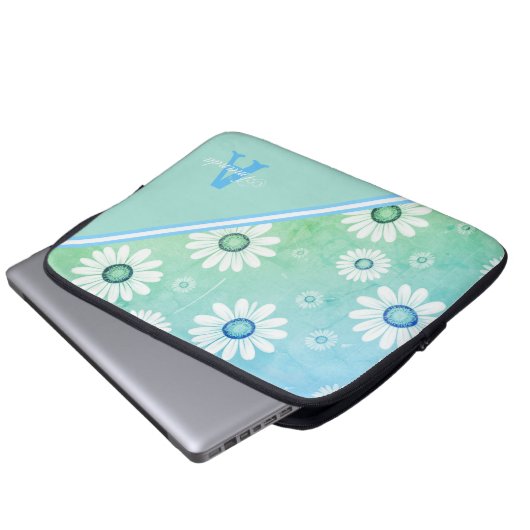 Daisy Blooms: Minimalistisches Blumenmuster Laptopschutzhülle (Vorne Knopf)
