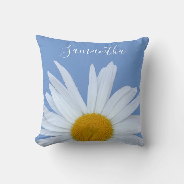 Daisy Blue Elegant White Script Kissen (Vorderseite)