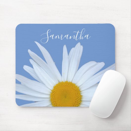 Daisy Blue Elegant White Script Mousepad (Mit Mouse)