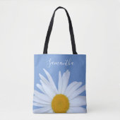 Daisy Blue Elegant White Script Tote Bag Tasche (Vorderseite)