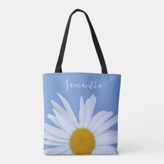 Daisy Blue Elegant White Script Tote Bag Tasche (Rückseite)