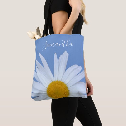 Daisy Blue Elegant White Script Tote Bag Tasche (Von Nahem)