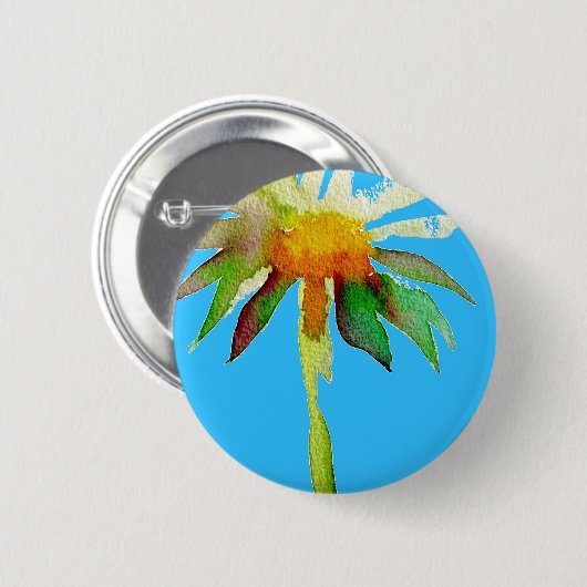 Daisy Blue Modern Art Blume Button (Vorne & Hinten)