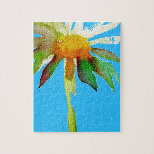 Daisy Blue Modern Art Blume Puzzle
