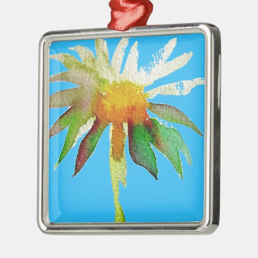 Daisy Blue Modern Art Blume Silbernes Ornament (Links)
