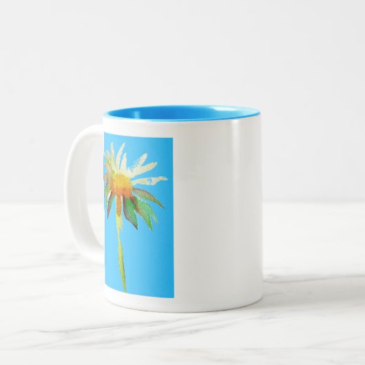 Daisy Blue Modern Art Blume Zweifarbige Tasse (Vorderseite Links)