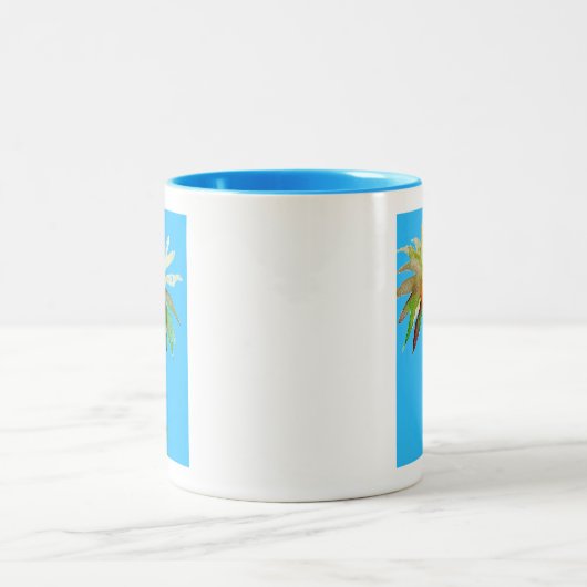 Daisy Blue Modern Art Blume Zweifarbige Tasse (Mittel)