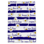 Daisy Blue Stripes Birthday Medium Geschenktasche Mittlere Geschenktüte (Rückseite)