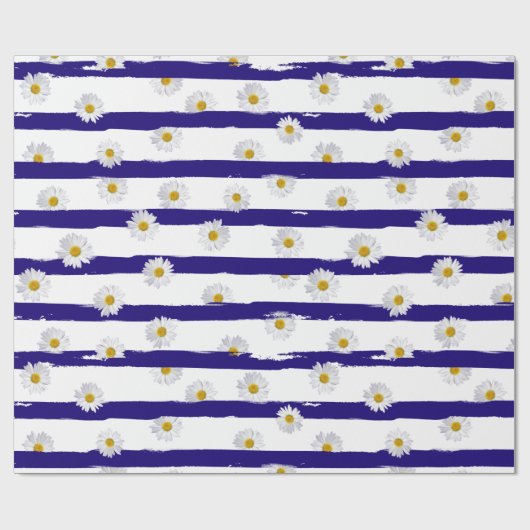 Daisy Blue Stripes Wrapping Paper Geschenkpapier (Flach)