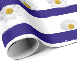 Daisy Blue Stripes Wrapping Paper Geschenkpapier