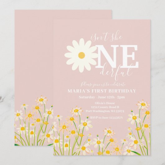 Daisy Blume 1. Geburtstag Einladung (Vorne/Hinten)