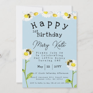 Daisy Blume 1. Geburtstag Honey Bee Einladung