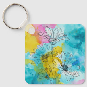 Daisy Blume Aluminium Square Schlüsselanhänger Ges