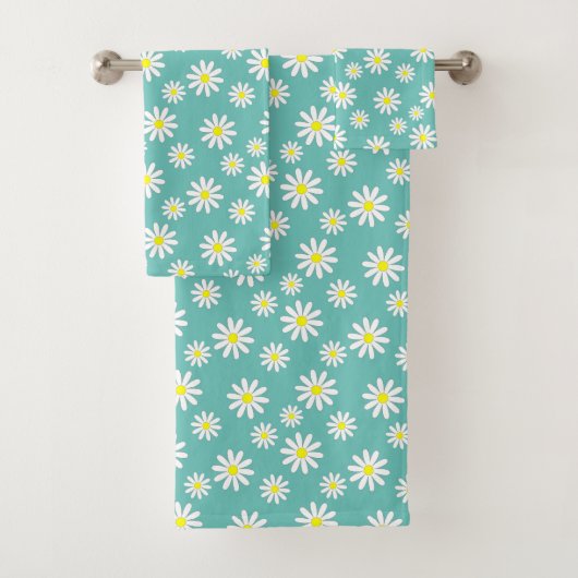 Daisy-Blume auf blauem Badhandtuch Set (Insitu)