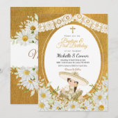 Daisy Blume Charra Girl Taufe & Erster Geburtstag Einladung (Vorne/Hinten)