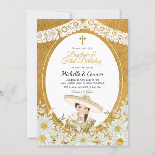 Daisy Blume Charra Girl Taufe & Erster Geburtstag Einladung